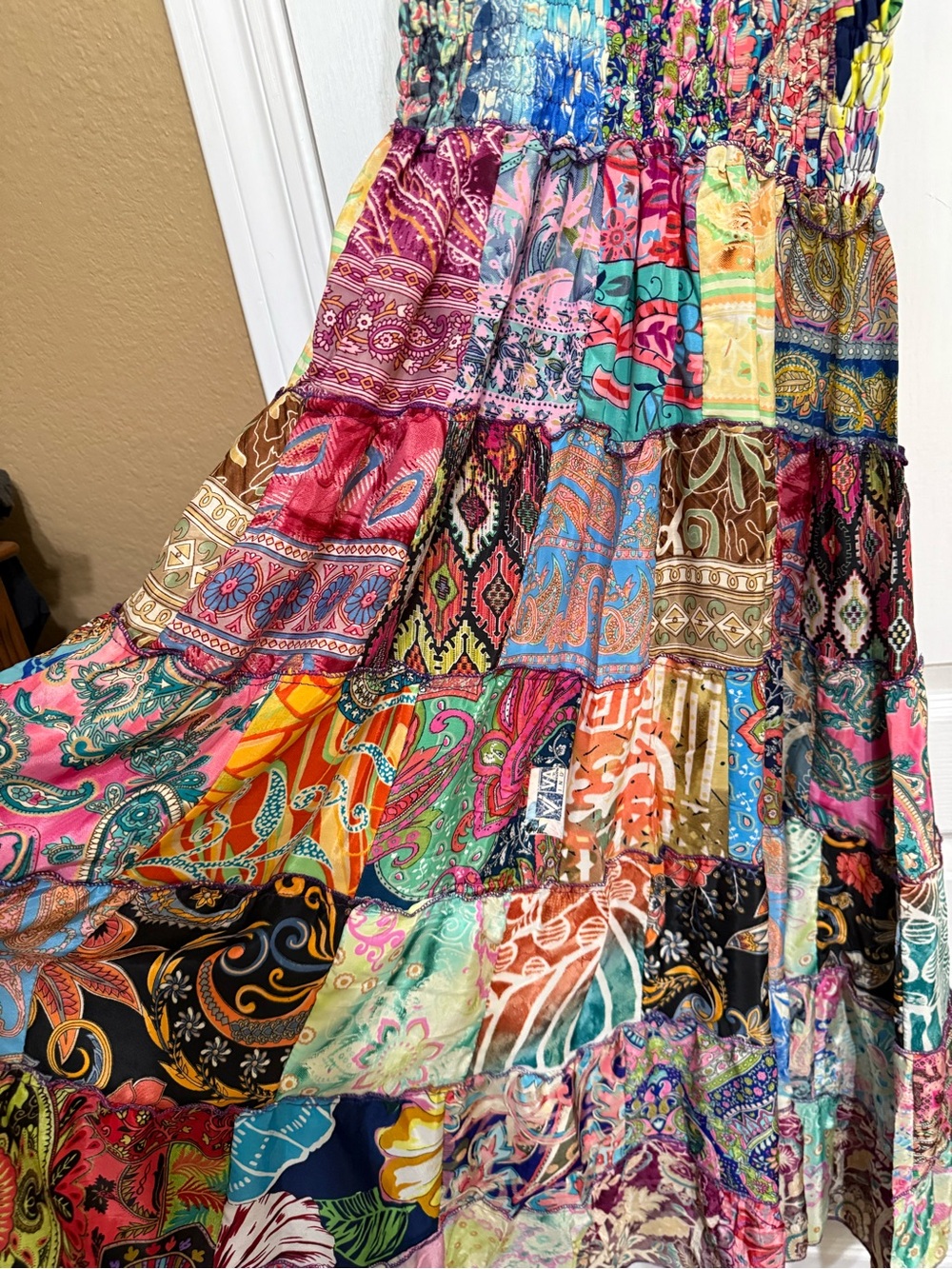 H087 NWT OS ptp10-22 Boho Patchwork Maxi Dress - Multicolor - Picture 4 of 8